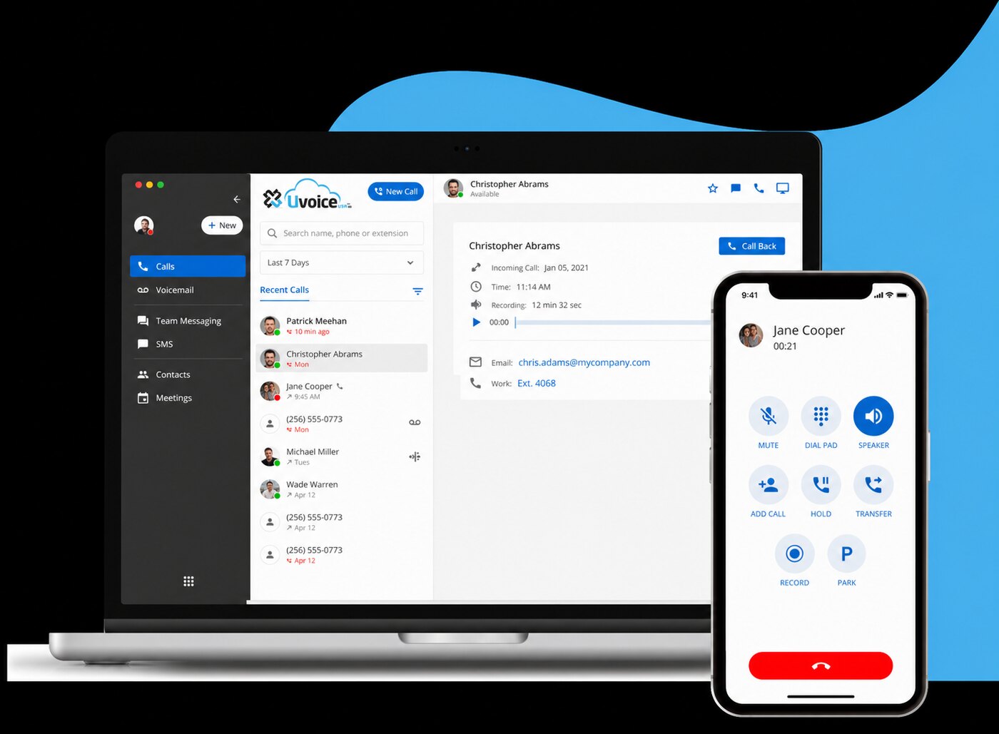 The ConnectUC app on a laptop and a cell phone, branded Uvoice